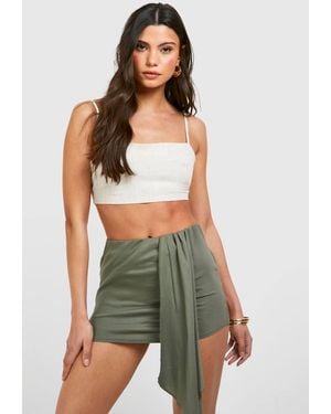 Boohoo Linen Look Paneled Drape Mini Skirt - Green