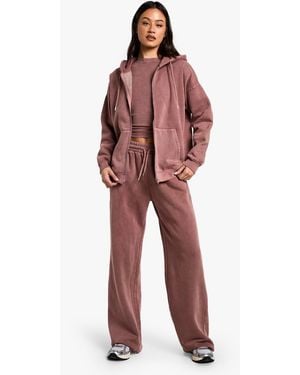Boohoo Tall Acid Wash Zip Through 3 Piece Tracksuit - Red