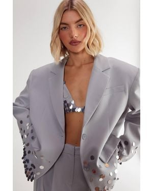 Nasty Gal Hand Embellished Ombre Sequin Blazer - Gray
