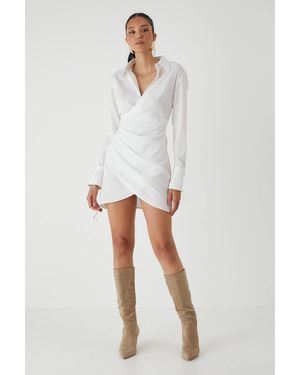 MissPap Linen Ruched Waist Shirt Dress - White