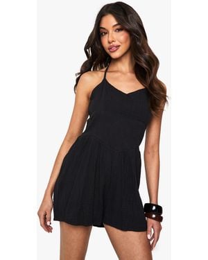 Boohoo Textured Cheesecloth Flippy Romper - Black