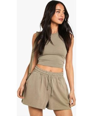 Boohoo Racer Top And Sweat Short Set - Gray