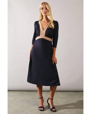 Wallis Petite Contrast Detail Ponte Midi Dress - Blue
