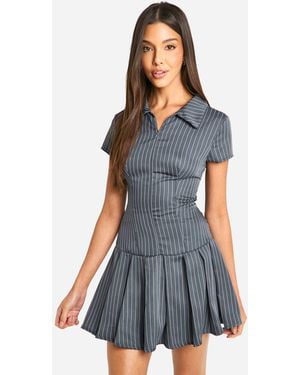 Boohoo Zip Box Pleat Mini Dress - Blue