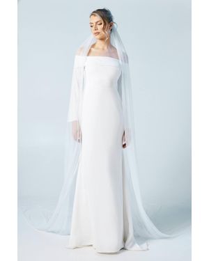 Coast Long Sleeve Bardot Crepe Maxi Wedding Dress - Blue