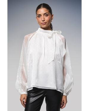 Wallis Hotfix Organza Tie Neck Blouse - Gray