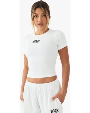 DSGN Studio Collegiate Embroidered Rib Baby Tshirt - White