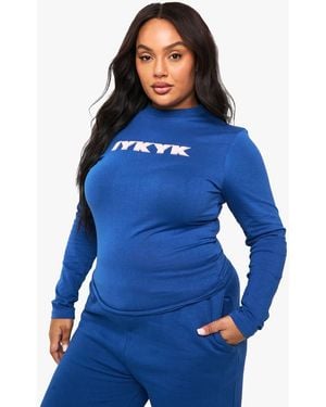 Boohoo Plus Iykyk Fitted Long Sleeve Top - Blue