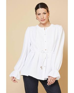 Wallis Woven Drawstring Button Shirt - White