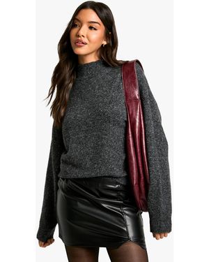 Boohoo Pu Split Hem Mini Skirt - Black