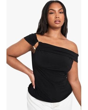 Boohoo Plus Trim Detail Off Shoulder Top - Black