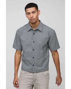 BoohooMAN Oversized Boxy Micro Check Chest Pocket Shirt - Grey