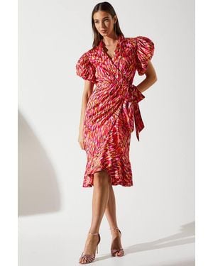 Coast Feather Brushstroke Print Wrap Dress - Red