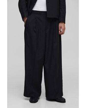 Boohoo Wide Leg Pleat Front Herringbone Suit Trouser - Black