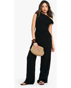 Boohoo Linen Look Twist Strap Jumpsuit - Blue