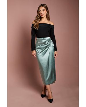 Coast Satin Wrap Midi Skirt - Green