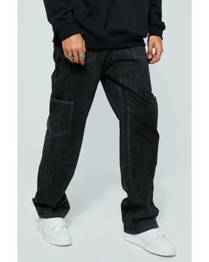 BoohooMAN Tall Relaxed Fit Washed Carpenter Cargo Trouser - Black