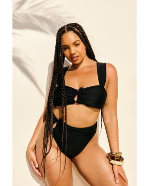 Boohoo Plus Bead Trim High Waisted Bikini Set - Black