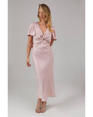 Oasis Shimmer Chiffon Twist Front Bridesmaids Dress - Gray