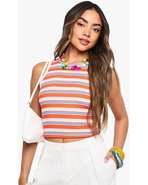 Boohoo Top Sin Mangas Estilo Nadador De Canalé Con Rayas - Rojo