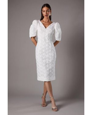 Coast Floral Pleated Sleeve Pencil Dress - Gray