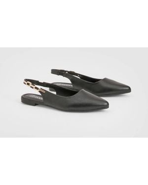 Boohoo Chain Sling Back Pointed Flats - Gray