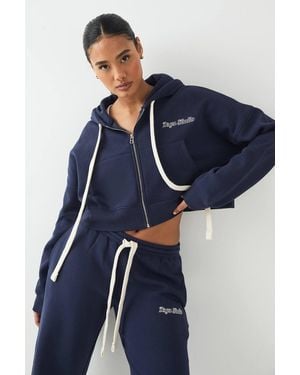DSGN Studio Contrast Drawcord Boxy Crop Hoodie - Blue