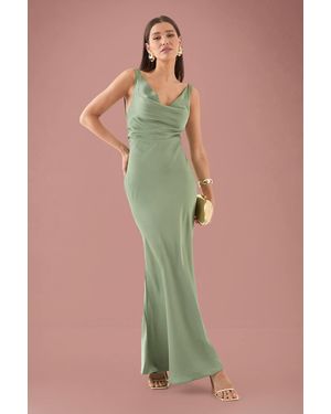 MissPap Premium Satin Cowl Neck Fishtail Maxi Bridesmaid Dress - Gray