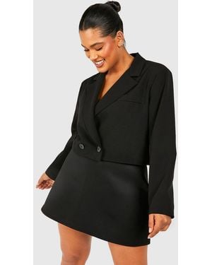 Boohoo Plus Bonded Scuba Skater Skirt - Black