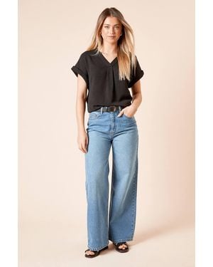 Dorothy Perkins V Neck Grown On Sleeve Top - Blue