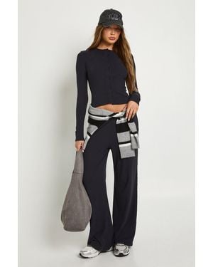 Boohoo Ultra Soft Button Through Long Sleeve Top - Blue