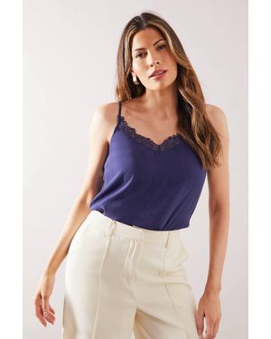 Wallis Lace Trim Viscose Cami - Blue