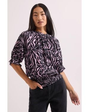 Dorothy Perkins Petite Frill Neck Shirred Cuff Blouse - Purple