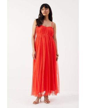 Warehouse Tulle Strappy Bandeau Maxi Dress - Red