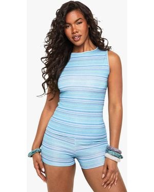 Boohoo Glitter Stripe Sleeveless Tank - Blue