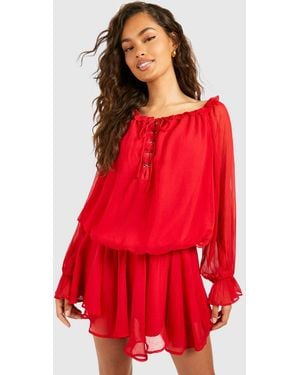 Boohoo Blouson Chiffon Mini Dress - Red
