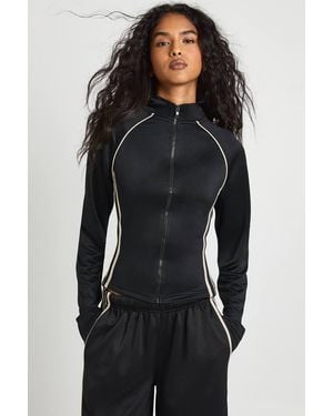 Boohoo Stripe Detail Fitted Tricot Track Jacket - Black