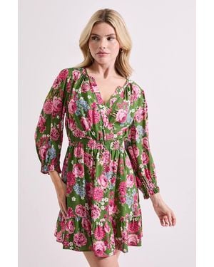 Dorothy Perkins Floral Wrap Front Blouson Sleeve Mini Dress - Red