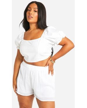 Boohoo Plus Cheesecloth Floaty Short - White