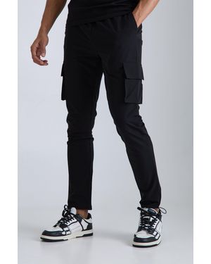 Boohoo Elasticated Waist Technical Stretch Skinny Cargo Pants - Black