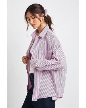 Boohoo Stripe Oversized Shirt & Scrunchie Set - Purple