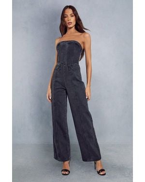 MissPap Bandeau Denim Wide Leg Jumpsuit - Blue