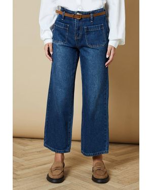 Oasis Belted Cropped Straight Jean - Blue