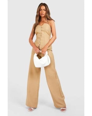 Boohoo Linen Look Wide Leg Pants - White
