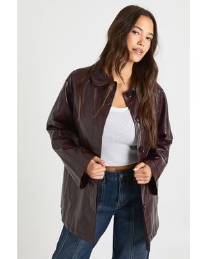 Boohoo Soft Touch Faux Leather Short Trench Coat - Red