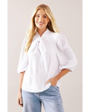 Wallis Petite Woven Twist Neck Top - White
