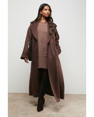 Oasis Cuff Detail Belted Coat - Brown