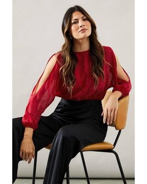 Wallis Occasion Hotfix Cold Shoulder Jumpsuit - Red