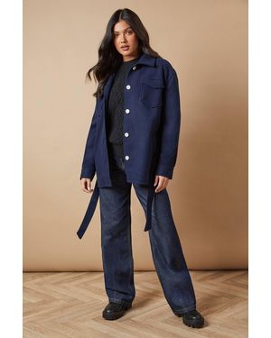 Oasis Belted Button Through Jacket - Blue