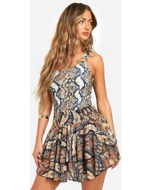 Boohoo Snake Print Rara Beach Skirt - White